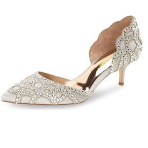 XYD Beige Chic Pointed Toe Low Heel D'Orsay Rhinestone Pumps Bridal Shoes